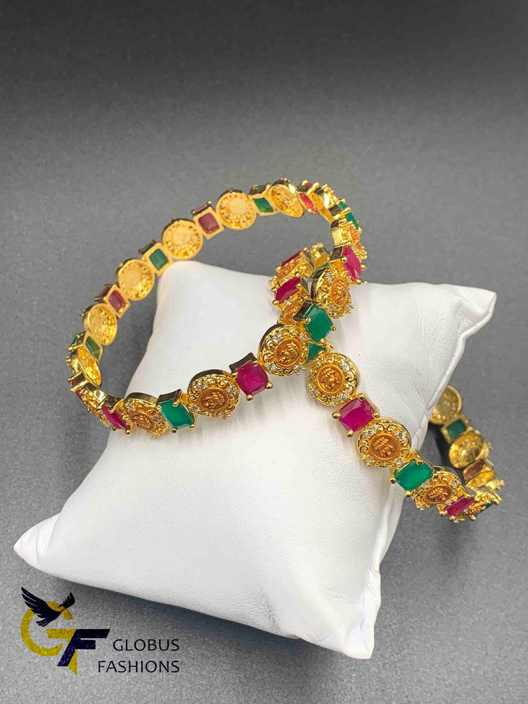 Multicolor stones with Lakshmi print bangles