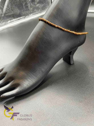 Copper crystal beads single anklet