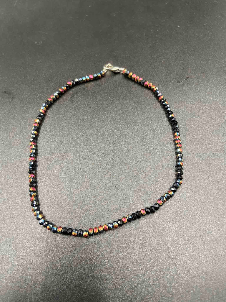 Black glitter crystal beads single anklet