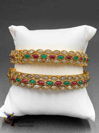Traditional look kundan stones with multicolor stones kada bangles