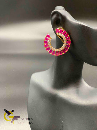 Elegant look emerald and ruby with cz stones earrings