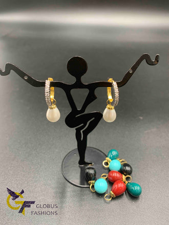 Small ring type earrings with multicolor Stones detachable Danglings