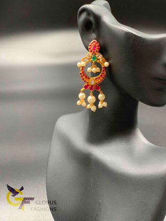 Ruby with pearls medium size chandbali earrings
