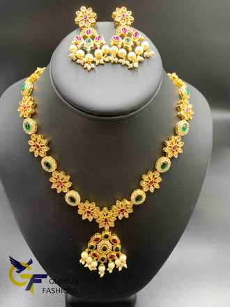 Multicolor Stones with Pearls Necklace Set