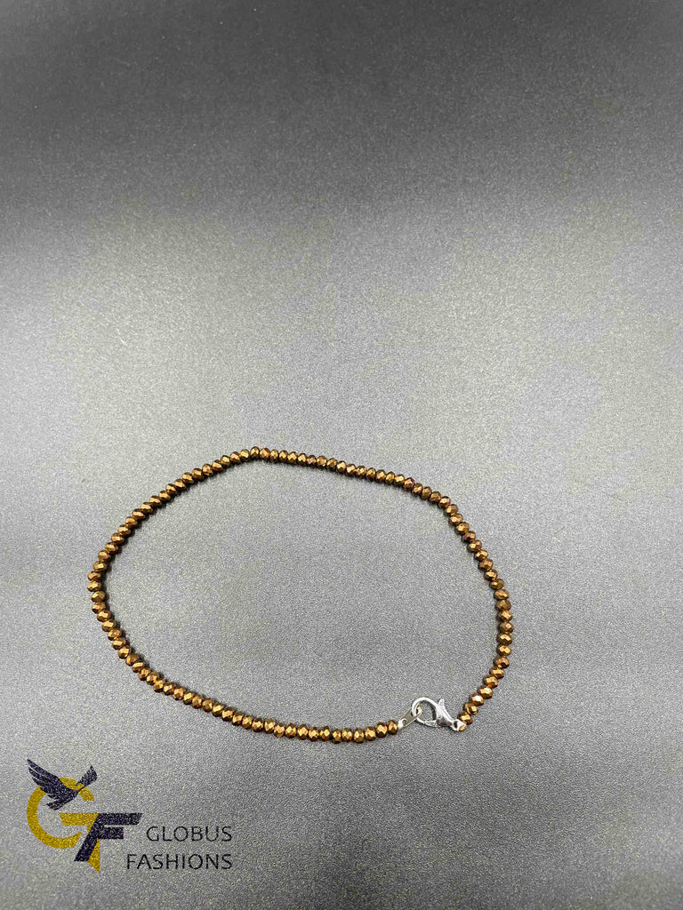 Copper crystal beads single anklet