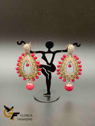 Cs stones and ruby beads big size chandbali earrings