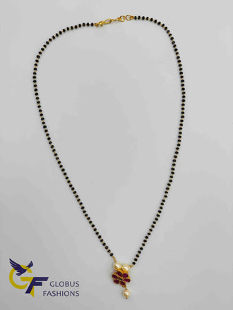 Ruby stones small pendant with single line black diamond beads with gold chain