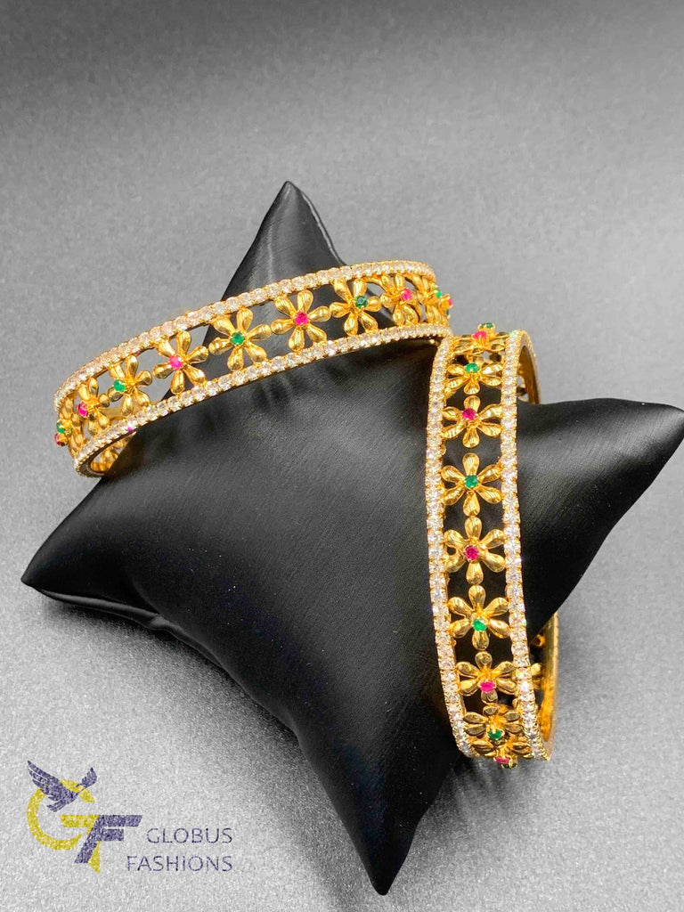 Traditional look multicolor stones flower design bangles