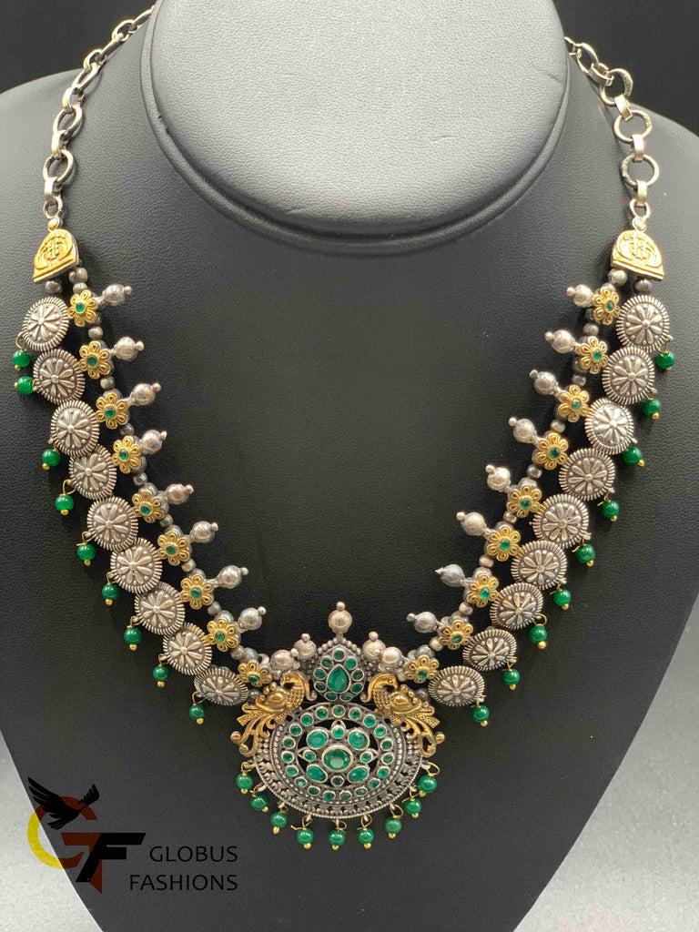 Oxidized German Silver Emerald and Sapphire stones necklaces