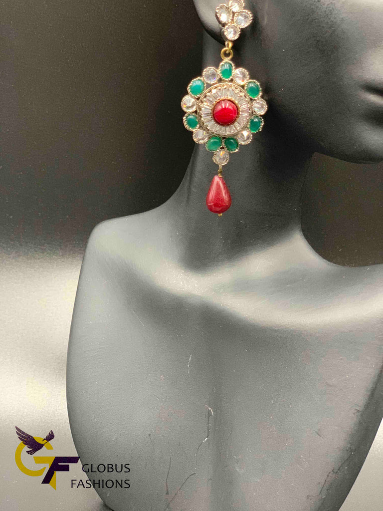 Multicolor stones and cz stones German silver earrings