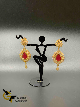 Cz stones and ruby stones long earrings