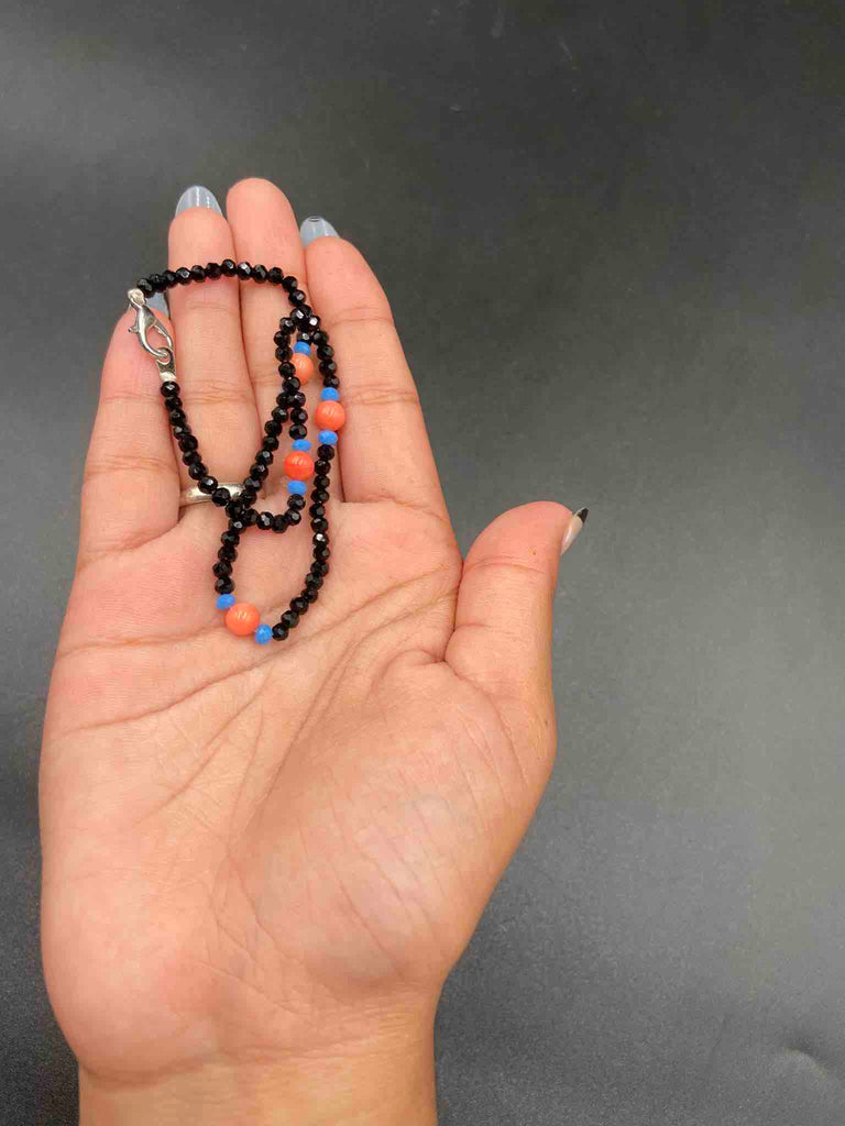 Black and blue crystal beads with pink coral beads single anklet