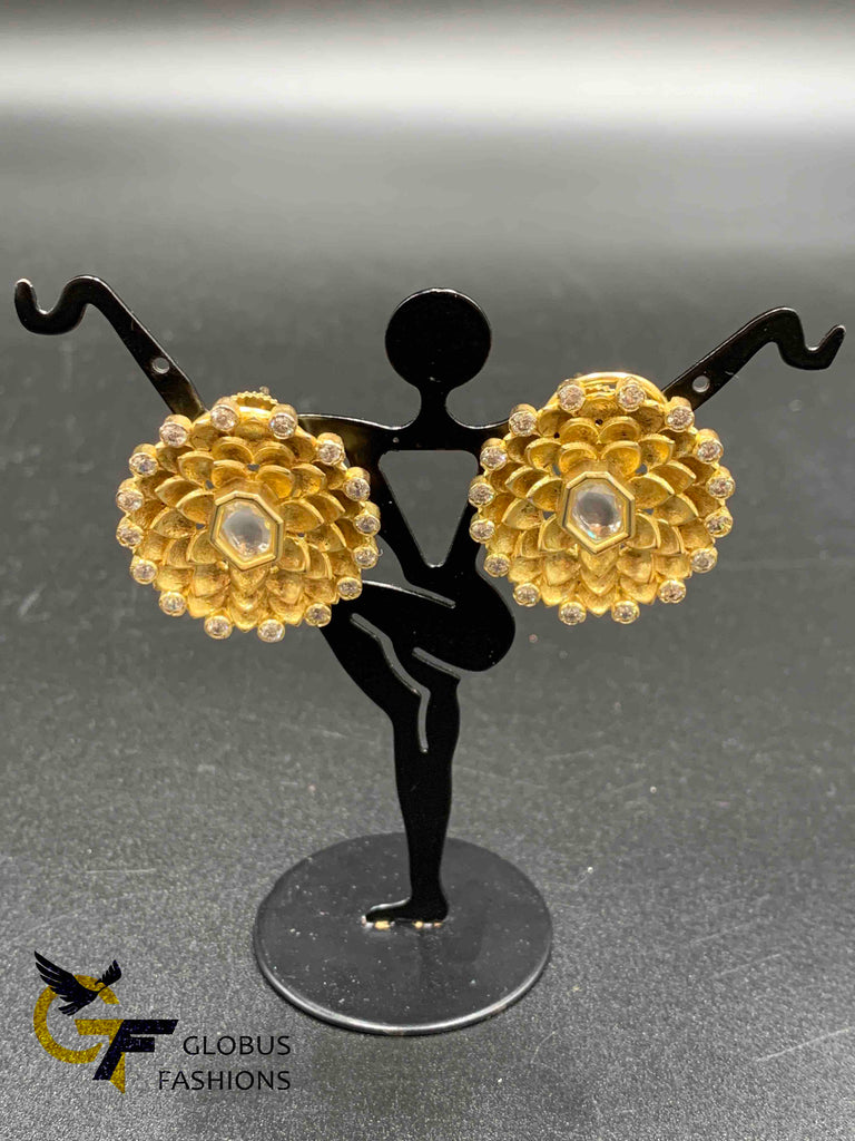 Big size flower design cz stones with kundan earrings