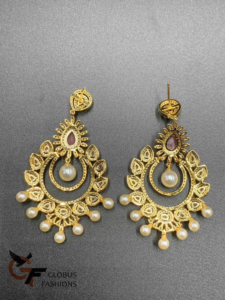 CZ Stones with Pearls big size earrings