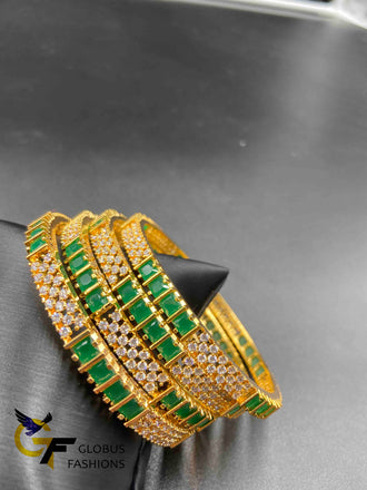 Set of 4 emerald & CZ stones bangles