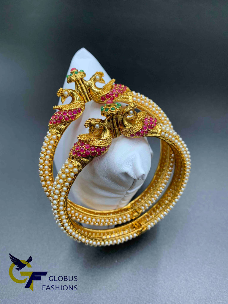 Peacock design Multicolor Stones with Pearls elegant Bangles