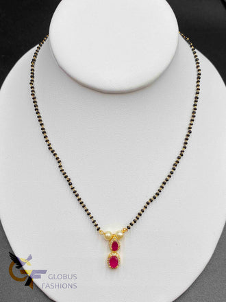 Single line black beads chain with Ruby Stones pendant