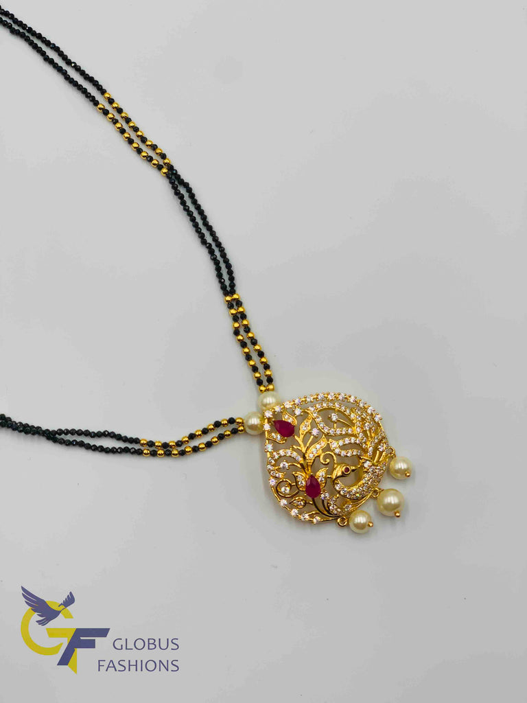 Elegant peacock design pendant with black diamond beads chain