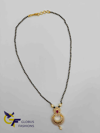 Elegant design multicolor stones pendant with a single line black diamond beads gold chain