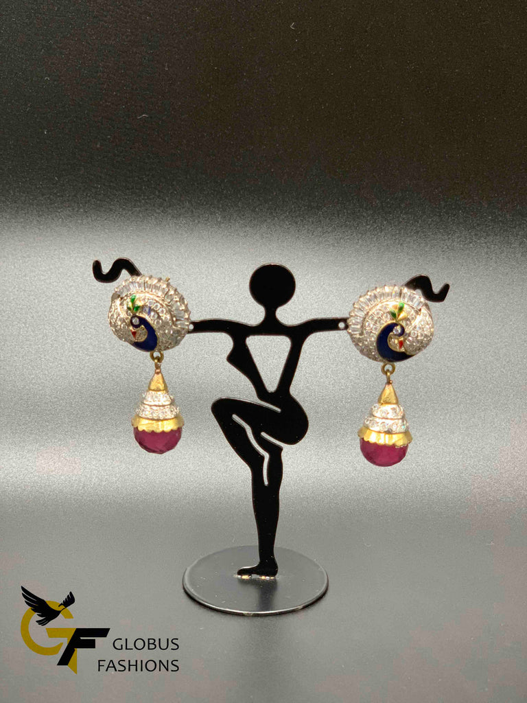 Peacock design different colors German silver earrings
