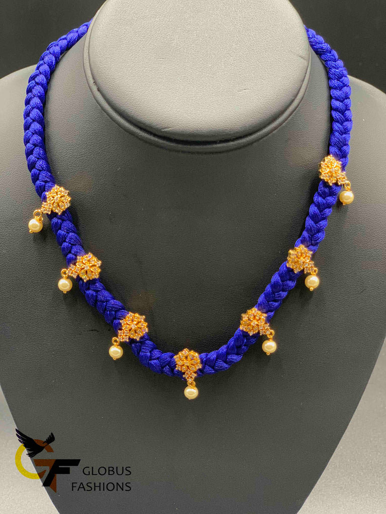 Nice silk thread braided chain with cz stones small pendants