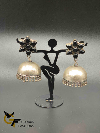 Black beads stones with German silver jumka earrings