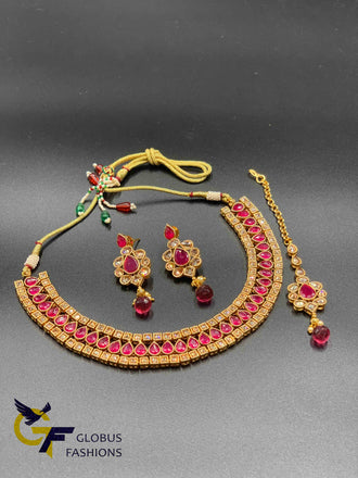 Cute ruby with polki stones necklace set