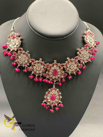 Traditional look cz stones with ruby stones Victorian jewelry necklace set