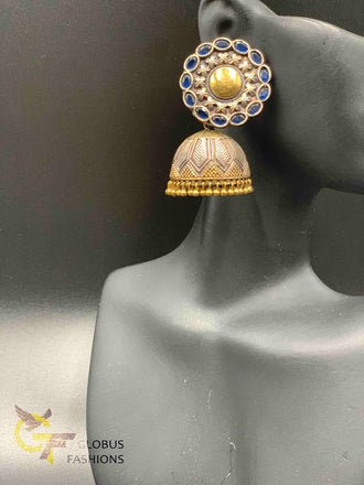 Nice and heavy sapphire stones German silver jumka earrings