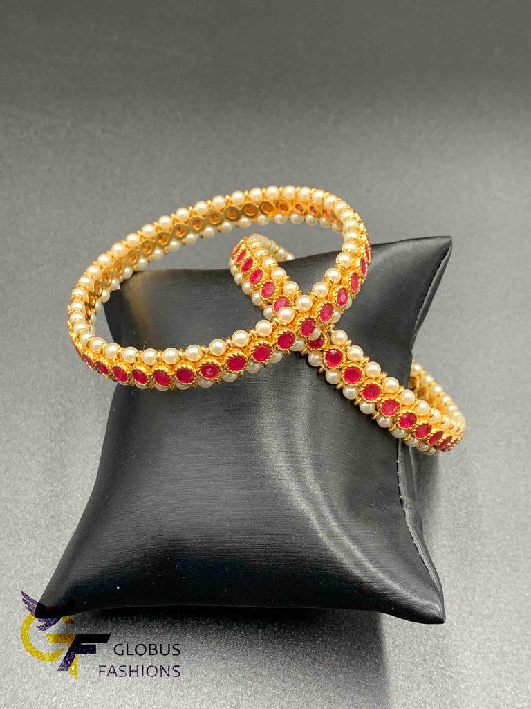 Semi Precious Pearls with Ruby & Emerald Stones Bangles