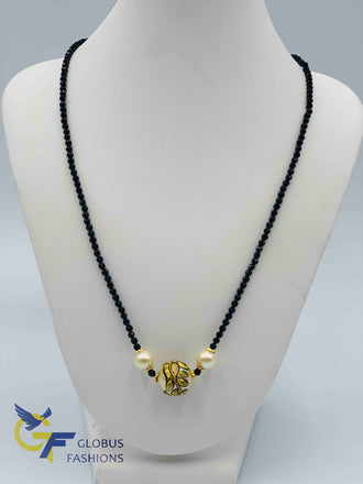 Single line black diamond beads chain with hand painted enamel pearl