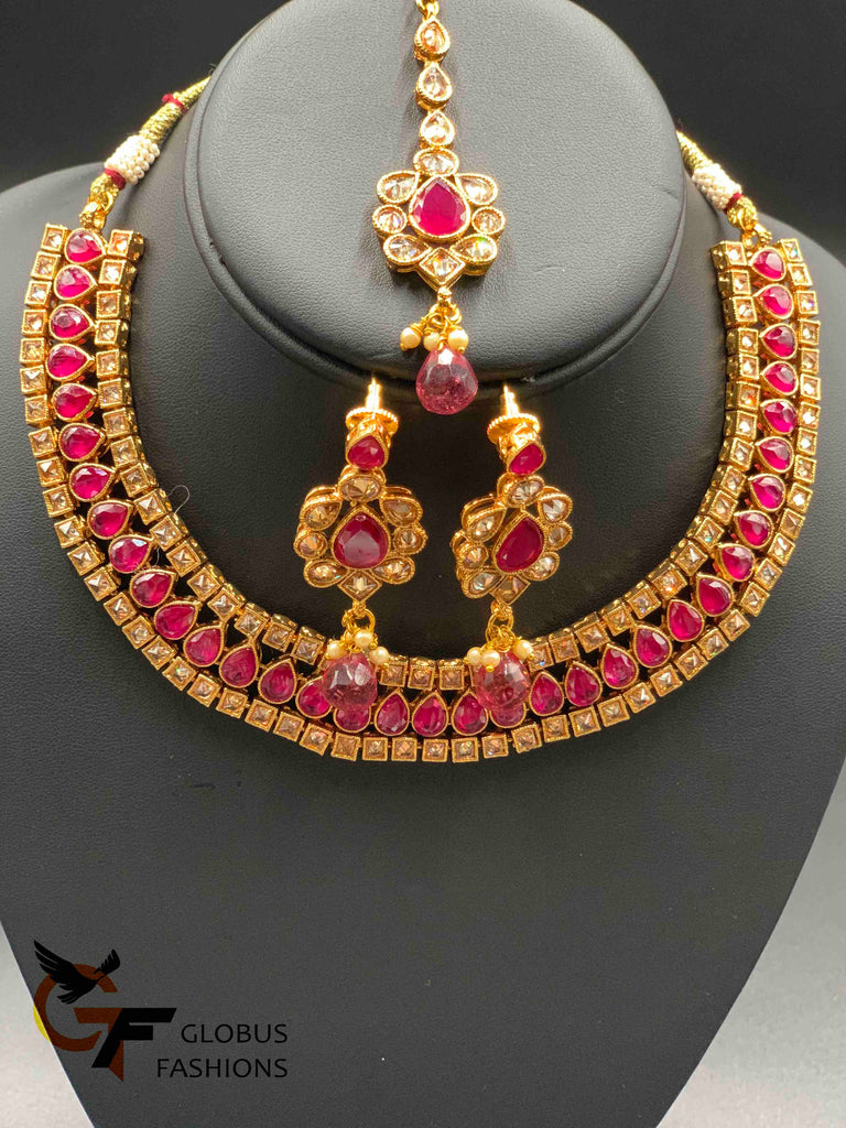 Cute ruby with polki stones necklace set
