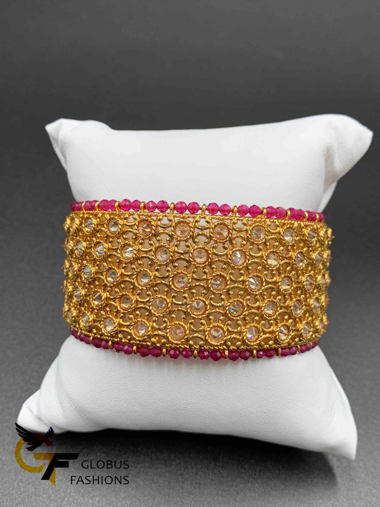 Polki Stones with Emerald & Ruby beads big Kada Bangles