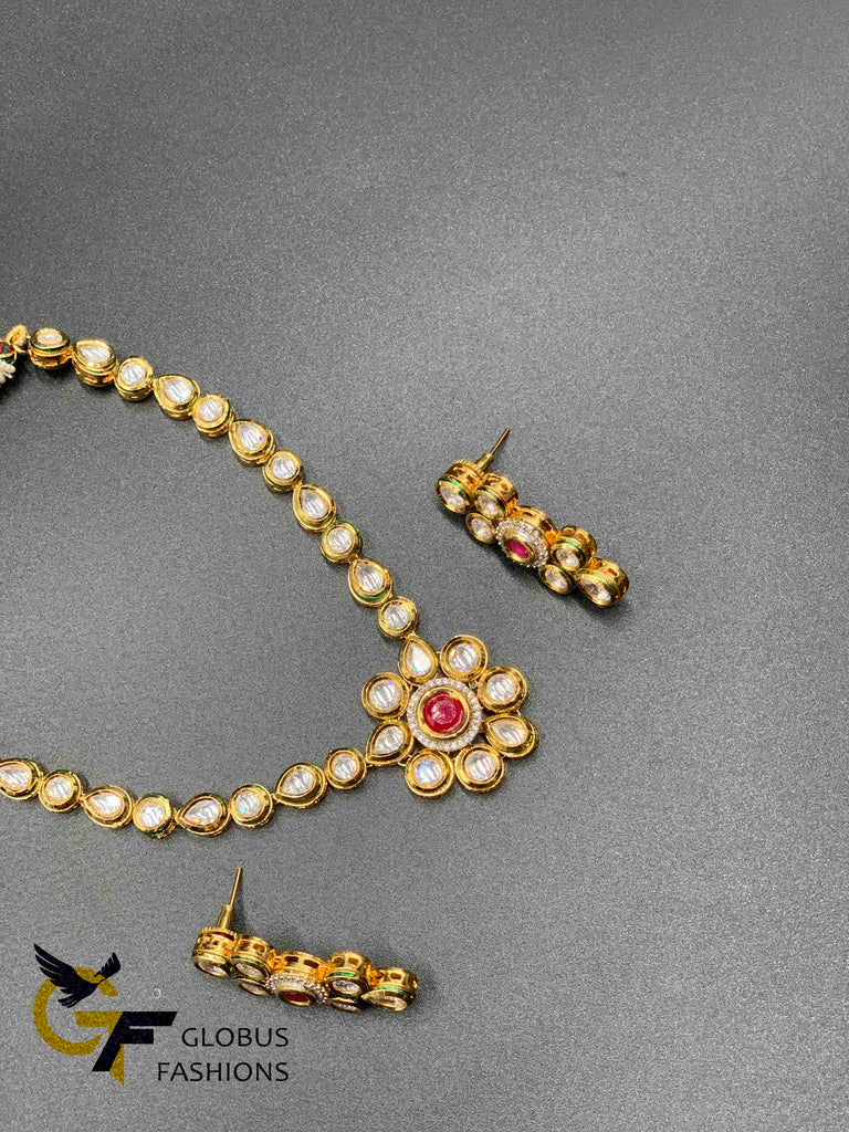 Flower stones Kundan stones with ruby stones necklace set