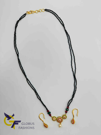 Cute multicolor stones pendant set with black diamond beads chain