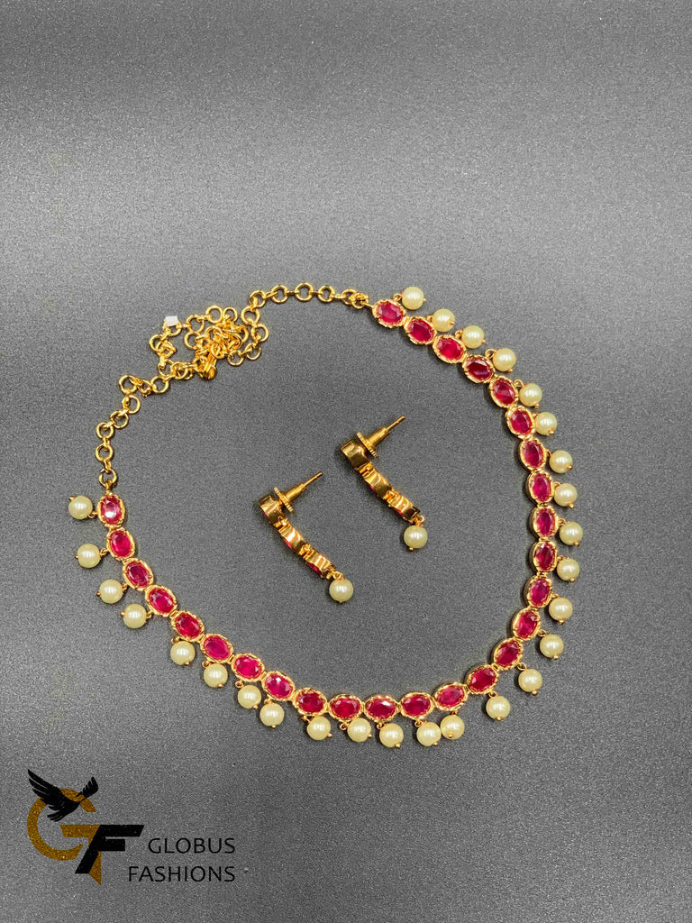 Emerald, cz stones and ruby stones necklace sets