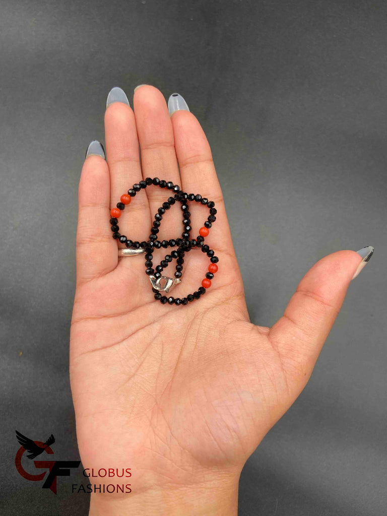 Black crystal beads with red beads single anklet