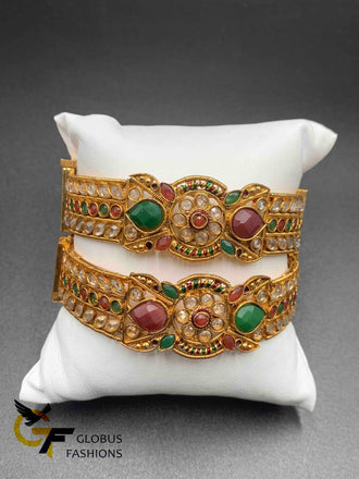 Beautiful kundans with multicolor stones screw type kada Bangles