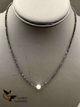 Single line black Diamond beads with silver ball