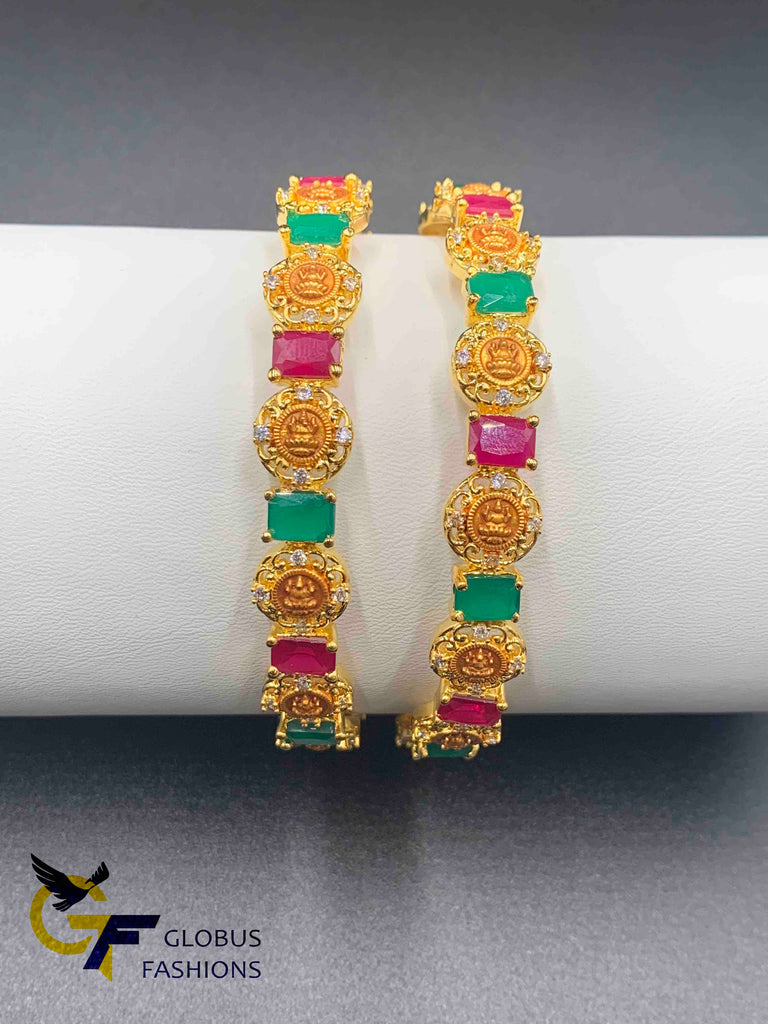 Multicolor stones with Lakshmi print bangles