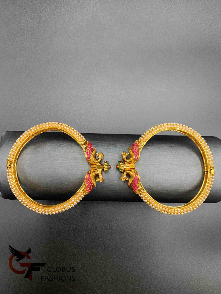 Peacock design Multicolor Stones with Pearls elegant Bangles