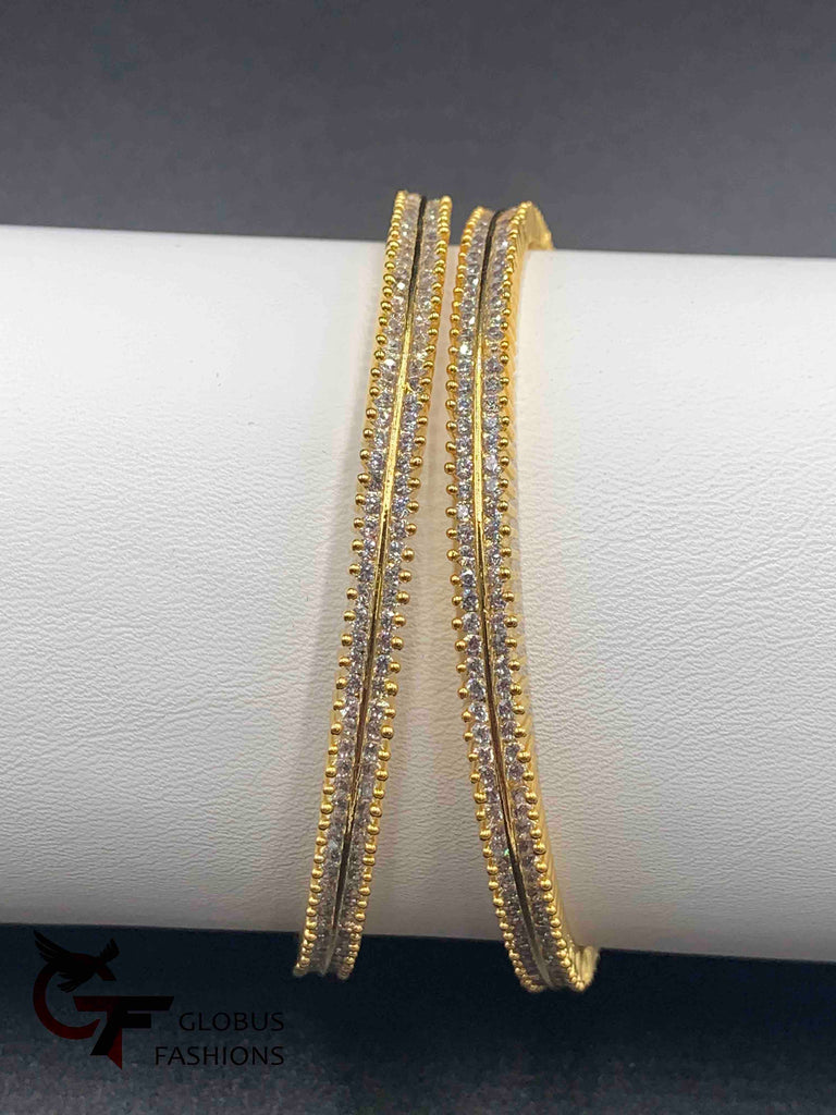 Thick two-line cz stones set of two bangles
