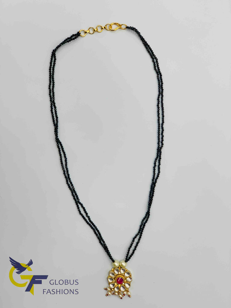 Black diamond beads chain with kundan stones pendant
