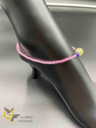 Light pink color Crystal beads single anklet