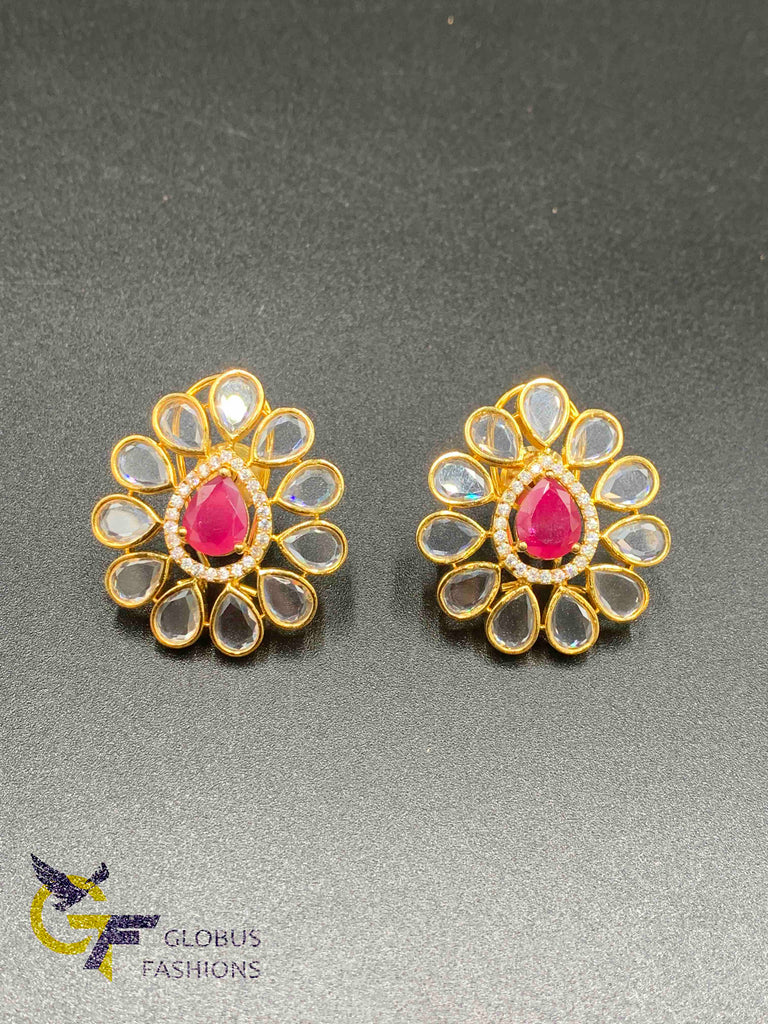 Cute uncut cz stones with ruby and sapphire stones big earrings