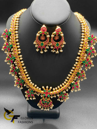 Multicolor stones with pearls gutta pusalu long necklace set