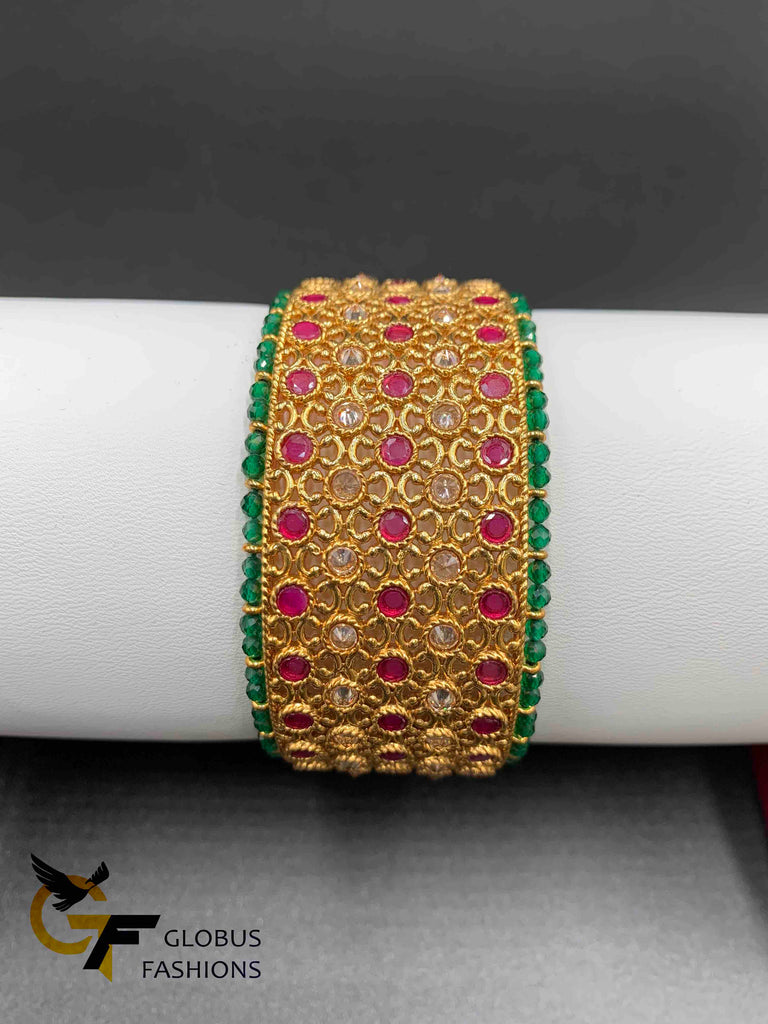 Polki Stones with Emerald & Ruby beads big Kada Bangles