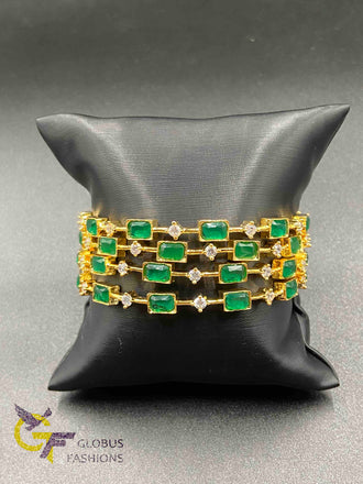Emerald and cz stones set of four bangles