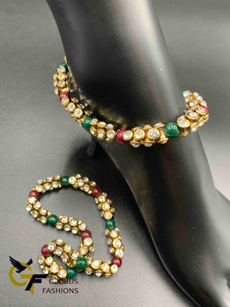 Multicolor beads with cz stones bead elastic anklets