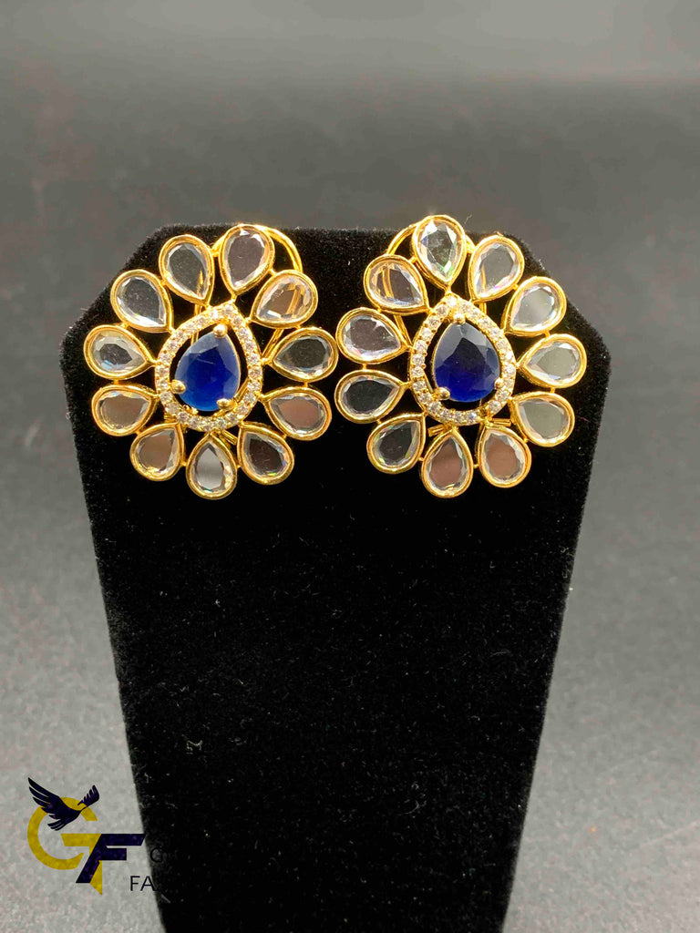 Cute uncut cz stones with ruby and sapphire stones big earrings